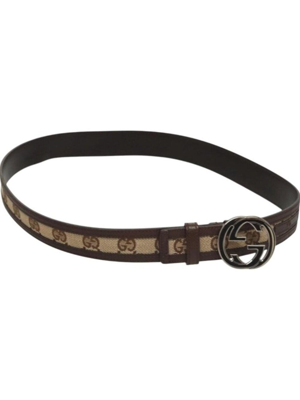 GUCCI GG Canvas Interlocking Belt 33.5"" Beige Brown 114874
